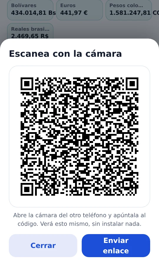 App Locha: código QR del cálculo para escanear con la cámara de otro teléfono